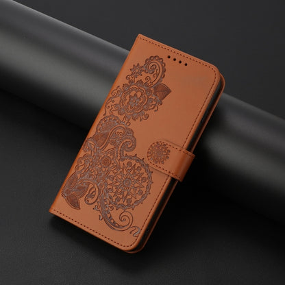 For Samsung Galaxy S25+ 5G Datura Flower Embossed Flip Leather Phone Case(Brown) by buy2fix