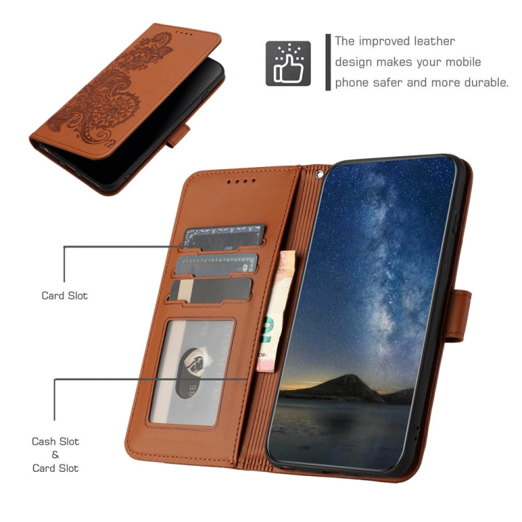 For Samsung Galaxy S25+ 5G Datura Flower Embossed Flip Leather Phone Case(Brown) by buy2fix
