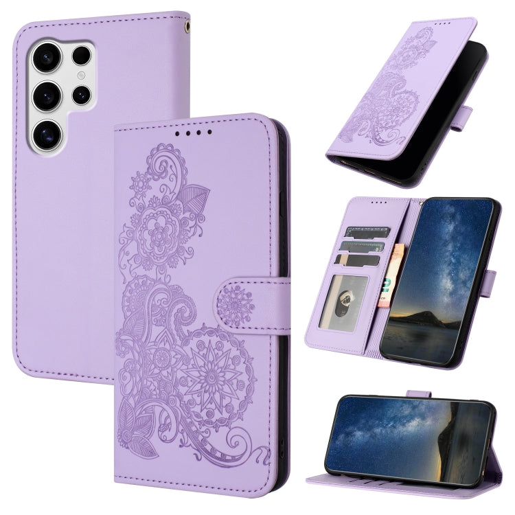 For Samsung Galaxy S25 Ultra 5G Datura Flower Embossed Flip Leather Phone Case(Purple) by buy2fix