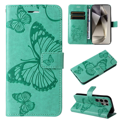 For Samsung Galaxy S25 Ultra 5G 3D Butterfly Embossed Pattern Flip Leather Phone Case(Green) by buy2fix