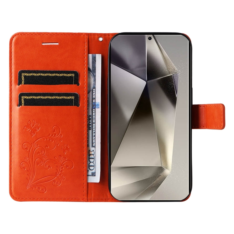 For Samsung Galaxy S25 Ultra 5G 3D Butterfly Embossed Pattern Flip Leather Phone Case(Orange) - Galaxy S25 Ultra 5G Cases by buy2fix | Online Shopping UK | buy2fix