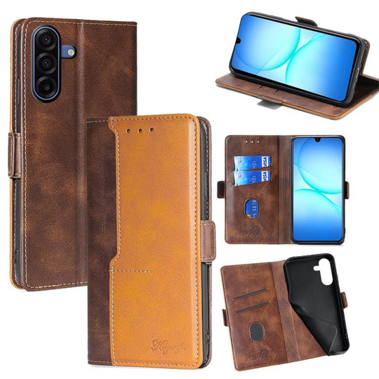 For Samsung Galaxy A17 5G Contrast Color Side Buckle Leather Phone Case(Dark Brown + Gold)