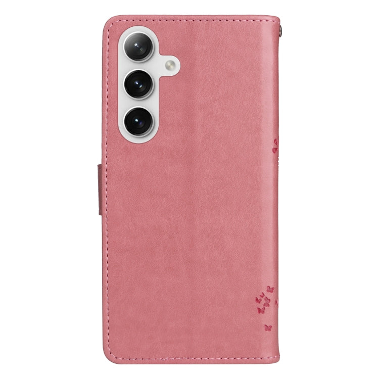 For Samsung Galaxy S25 / S24 5G Tree & Cat Embossed Pattern Flip Leather Phone Case(Pink) by buy2fix