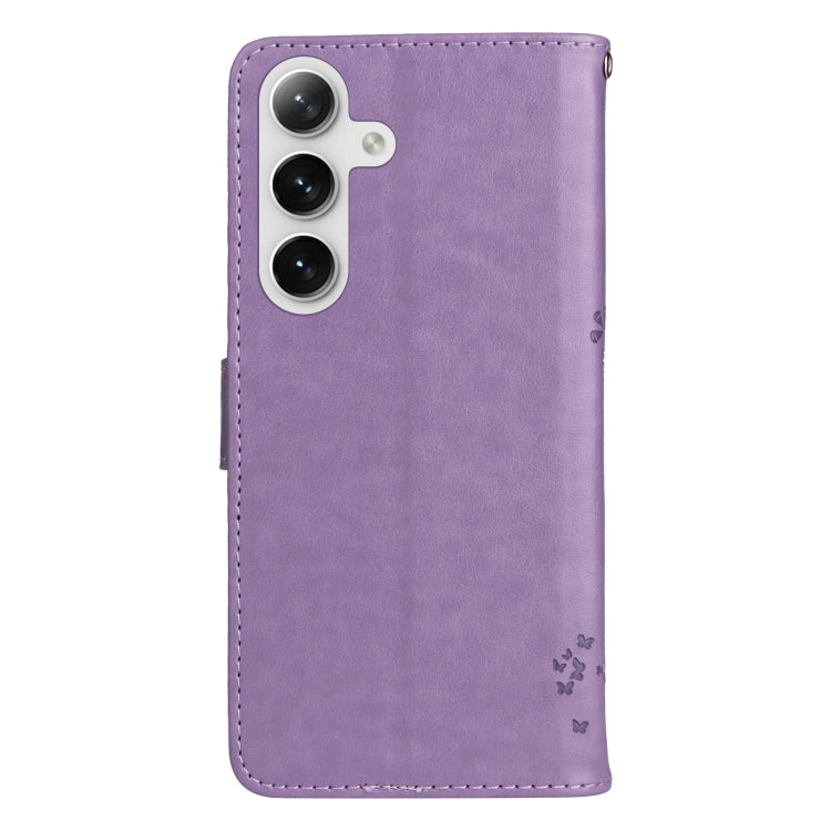 For Samsung Galaxy S25+ / S24+ 5G Tree & Cat Embossed Pattern Flip Leather Phone Case(Light Purple) - Galaxy S25+ 5G Cases by buy2fix | Online Shopping UK | buy2fix