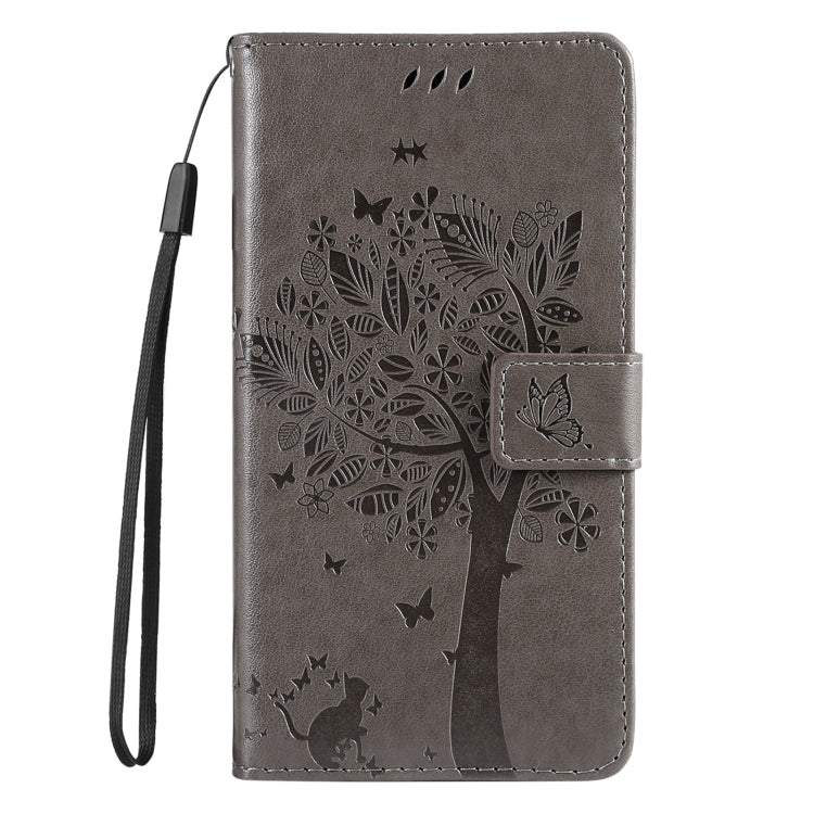 For Samsung Galaxy S25+ / S24+ 5G Tree & Cat Embossed Pattern Flip Leather Phone Case(Grey) by buy2fix