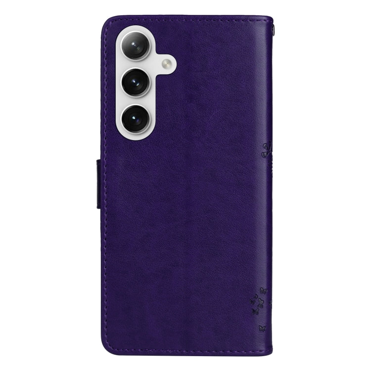 For Samsung Galaxy S25+ / S24+ 5G Tree & Cat Embossed Pattern Flip Leather Phone Case(Purple) by buy2fix