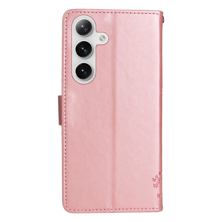 For Samsung Galaxy S25+ / S24+ 5G Tree & Cat Embossed Pattern Flip Leather Phone Case(Rose Gold) - Galaxy S25+ 5G Cases by buy2fix | Online Shopping UK | buy2fix