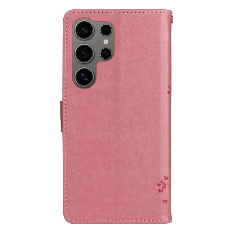 For Samsung Galaxy S25 Ultra 5G Tree & Cat Embossed Pattern Flip Leather Phone Case(Pink) - Galaxy S25 Ultra 5G Cases by buy2fix | Online Shopping UK | buy2fix