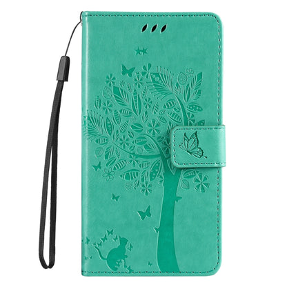 For Samsung Galaxy S25 Ultra 5G Tree & Cat Embossed Pattern Flip Leather Phone Case(Green) by buy2fix
