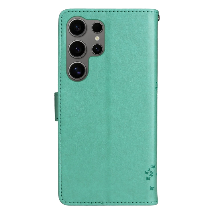 For Samsung Galaxy S25 Ultra 5G Tree & Cat Embossed Pattern Flip Leather Phone Case(Green) by buy2fix