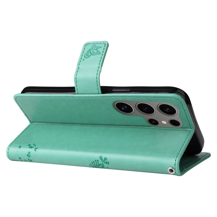 For Samsung Galaxy S25 Ultra 5G Tree & Cat Embossed Pattern Flip Leather Phone Case(Green) by buy2fix