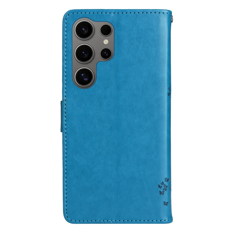 For Samsung Galaxy S25 Ultra 5G Tree & Cat Embossed Pattern Flip Leather Phone Case(Blue) - Galaxy S25 Ultra 5G Cases by buy2fix | Online Shopping UK | buy2fix