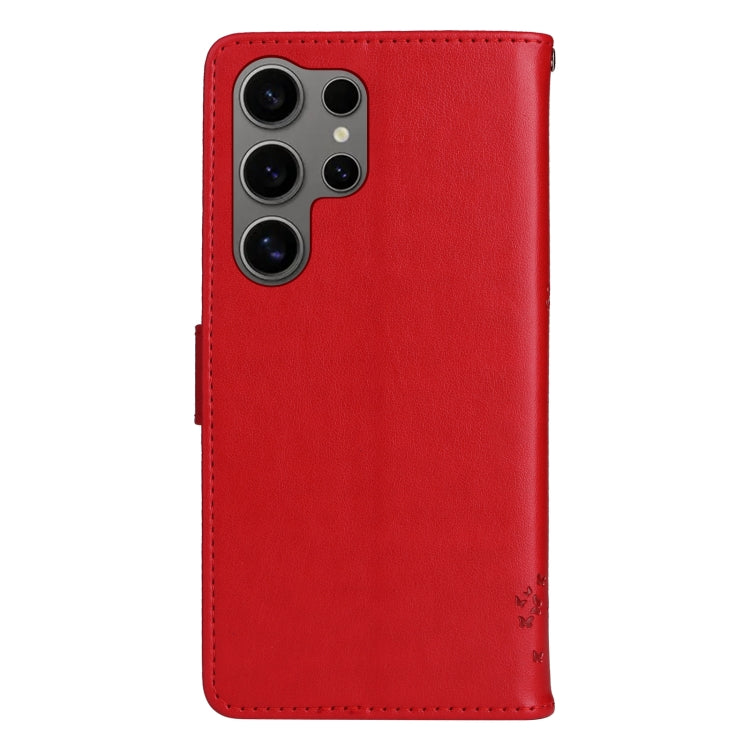 For Samsung Galaxy S25 Ultra 5G Tree & Cat Embossed Pattern Flip Leather Phone Case(Red) - Galaxy S25 Ultra 5G Cases by buy2fix | Online Shopping UK | buy2fix