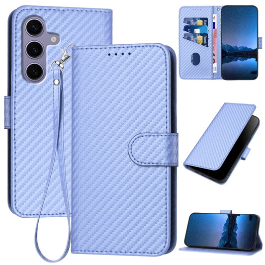 For Samsung Galaxy S25 5G YX0070 Carbon Fiber Buckle Leather Phone Case with Lanyard(Light Purple) by buy2fix
