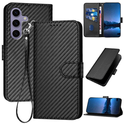 For Samsung Galaxy S25 5G YX0070 Carbon Fiber Buckle Leather Phone Case with Lanyard(Black) - Galaxy S25 5G Cases by buy2fix | Online Shopping UK | buy2fix