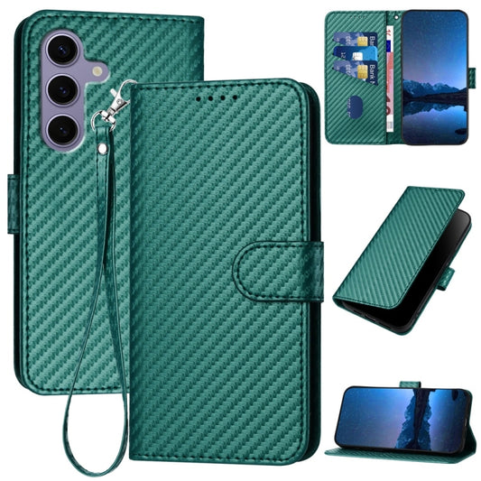 For Samsung Galaxy S25 5G YX0070 Carbon Fiber Buckle Leather Phone Case with Lanyard(Dark Green) by buy2fix