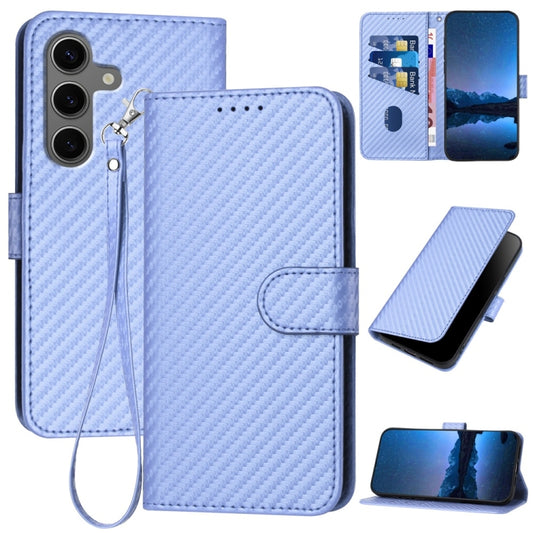 For Samsung Galaxy S25+ 5G YX0070 Carbon Fiber Buckle Leather Phone Case with Lanyard(Light Purple) - Galaxy S25+ 5G Cases by buy2fix | Online Shopping UK | buy2fix