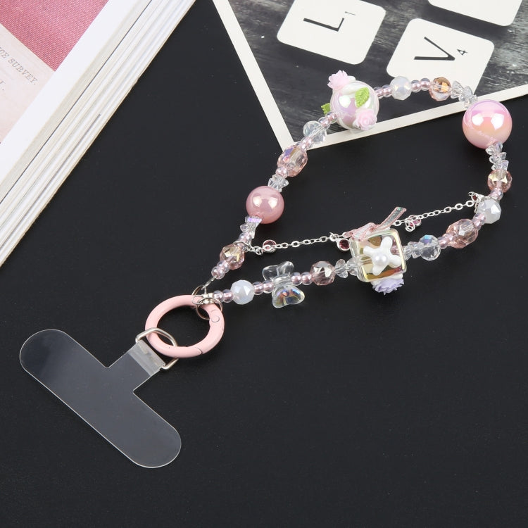 Mobile Phone Anti-lost Flower Block Bead Chain Short Lanyard(Pink) - Lanyards & Wrist Straps by buy2fix | Online Shopping UK | buy2fix
