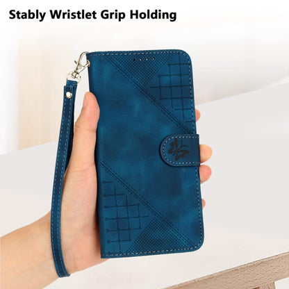 For Samsung Galaxy S25 5G Grid Butterfly Embossed Pattern Leather Phone Case with Lanyard(Dark Blue) by buy2fix