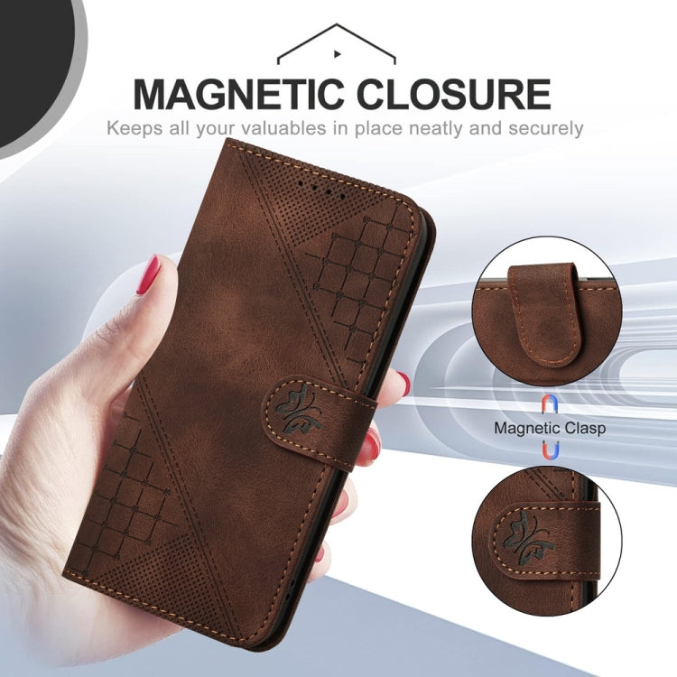 For Samsung Galaxy S25+ 5G Grid Butterfly Embossed Pattern Leather Phone Case with Lanyard(Coffee) by buy2fix