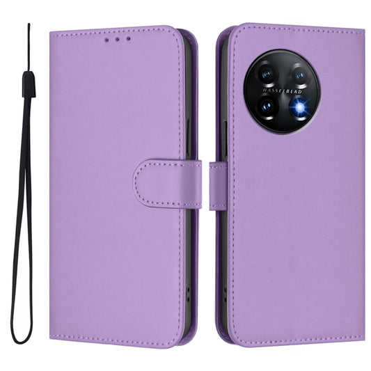 For OnePlus 11 Skin Feel Solid Color Leather Phone Case with Lanyard(Lavender Purple) by buy2fix