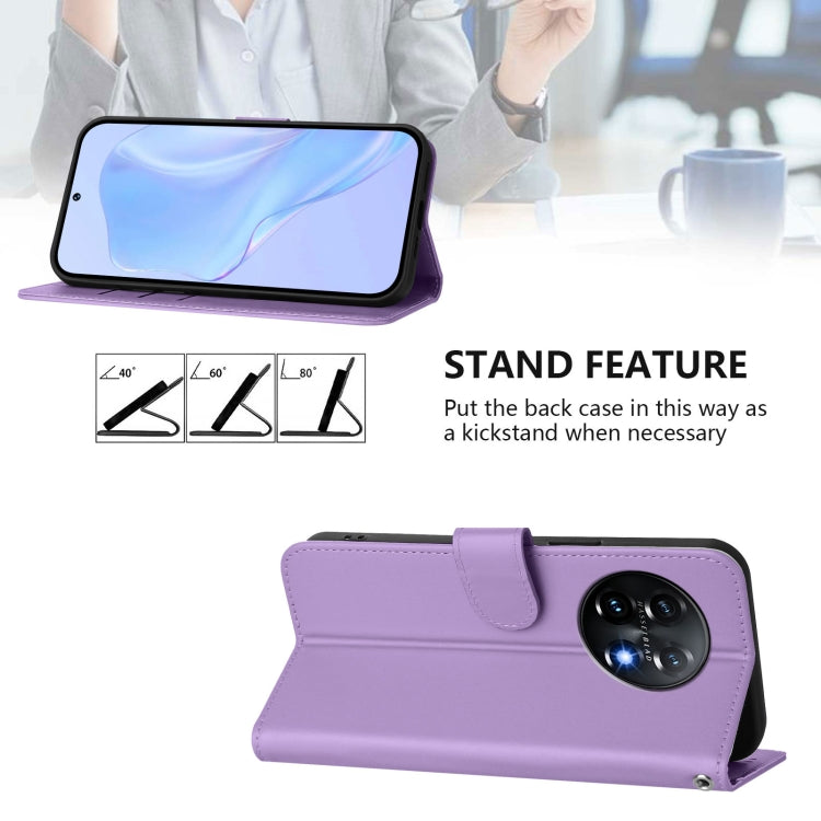 For OnePlus 11 Skin Feel Solid Color Leather Phone Case with Lanyard(Lavender Purple) - OnePlus Cases by buy2fix | Online Shopping UK | buy2fix