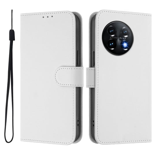 For OnePlus 11 Skin Feel Solid Color Leather Phone Case with Lanyard(White) by buy2fix