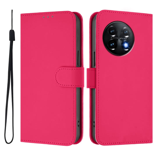 For OnePlus 11 Skin Feel Solid Color Leather Phone Case with Lanyard(Rose Red) by buy2fix