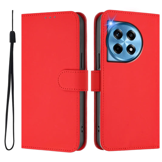 For OnePlus 12 5G Global Skin Feel Solid Color Leather Phone Case with Lanyard(Red) by buy2fix