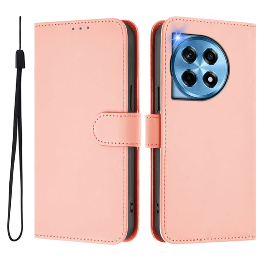 For OnePlus 12 5G Global Skin Feel Solid Color Leather Phone Case with Lanyard(Pink) by buy2fix