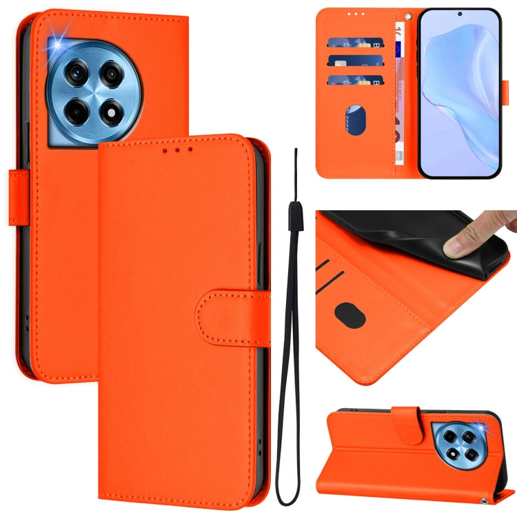 For OnePlus 12 5G Global Skin Feel Solid Color Leather Phone Case with Lanyard(Orange) by buy2fix