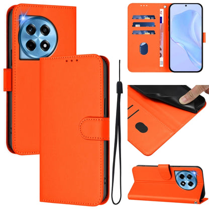 For OnePlus 12 5G Global Skin Feel Solid Color Leather Phone Case with Lanyard(Orange) by buy2fix