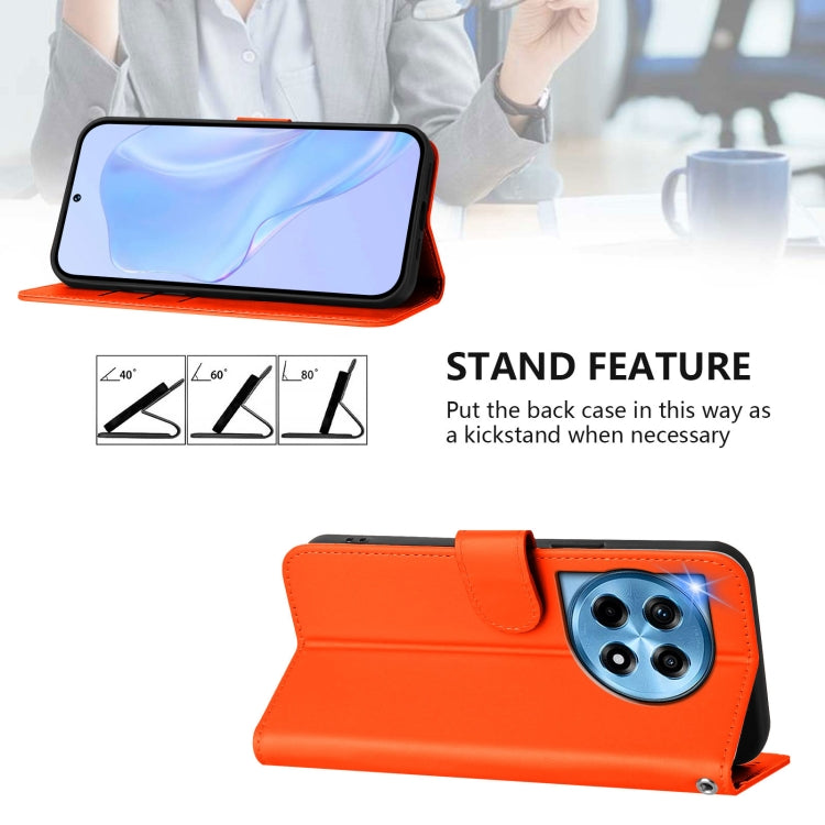 For OnePlus 12 5G Global Skin Feel Solid Color Leather Phone Case with Lanyard(Orange) by buy2fix