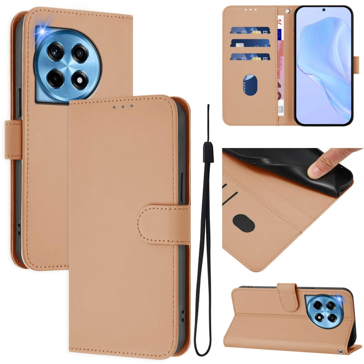 For OnePlus 12 5G Global Skin Feel Solid Color Leather Phone Case with Lanyard(Nude) by buy2fix