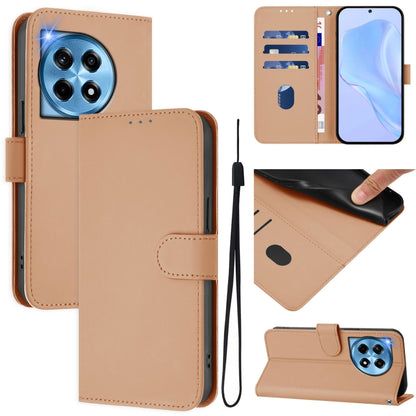 For OnePlus 12 5G Global Skin Feel Solid Color Leather Phone Case with Lanyard(Nude) by buy2fix