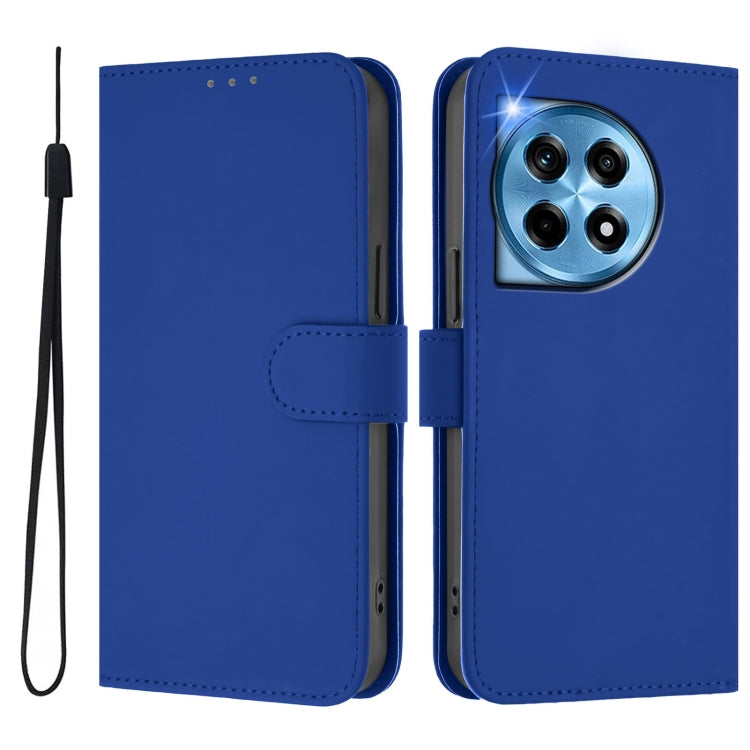 For OnePlus 12 5G Global Skin Feel Solid Color Leather Phone Case with Lanyard(Dark Blue) by buy2fix