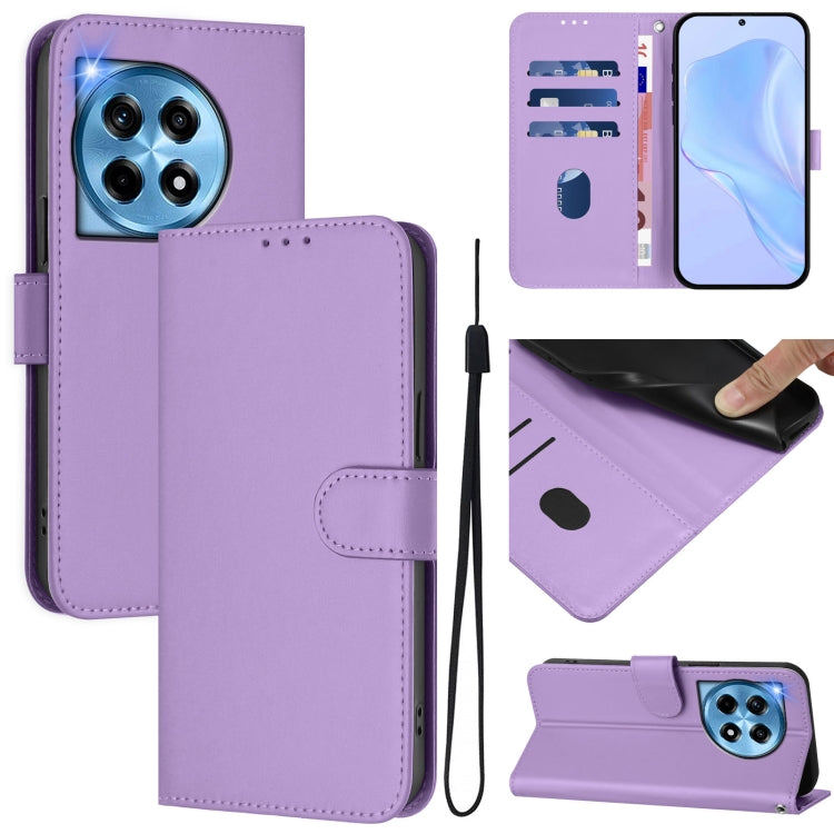For OnePlus 12 5G Global Skin Feel Solid Color Leather Phone Case with Lanyard(Lavender Purple) by buy2fix