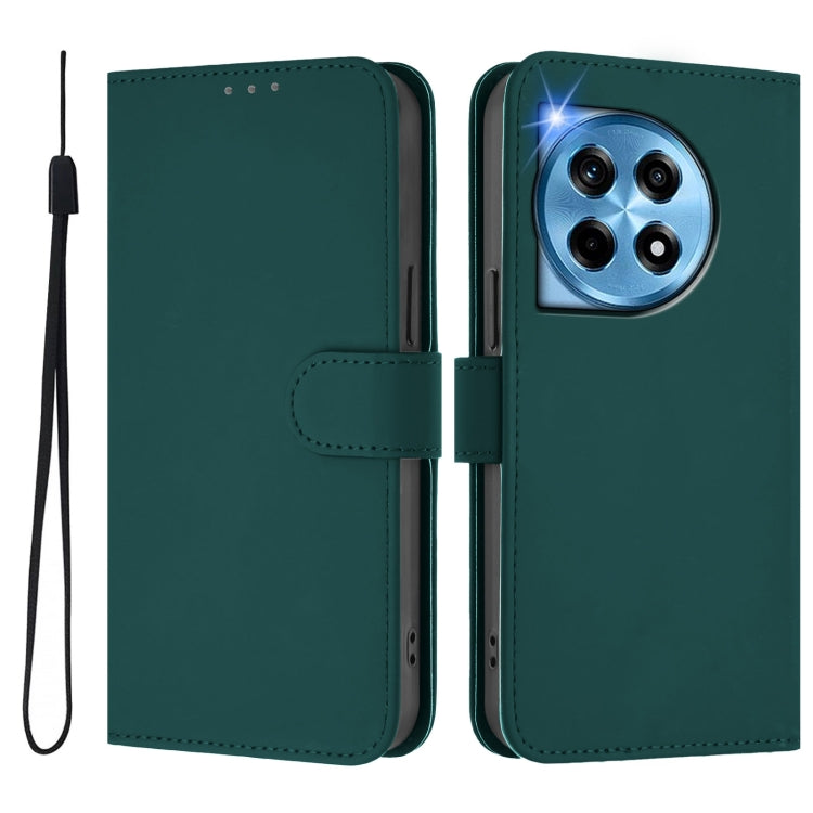 For OnePlus 12 5G Global Skin Feel Solid Color Leather Phone Case with Lanyard(Dark Green) by buy2fix