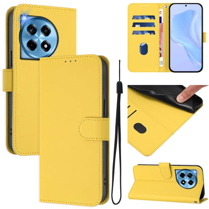 For OnePlus 12 5G Global Skin Feel Solid Color Leather Phone Case with Lanyard(Lemon Yellow) by buy2fix