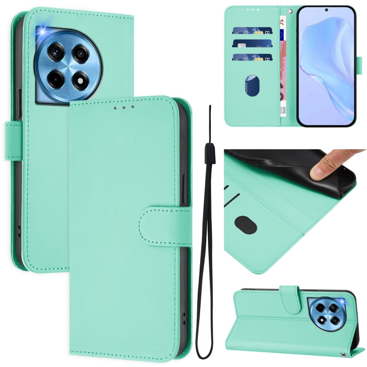 For OnePlus 12 5G Global Skin Feel Solid Color Leather Phone Case with Lanyard(Mint Green) by buy2fix