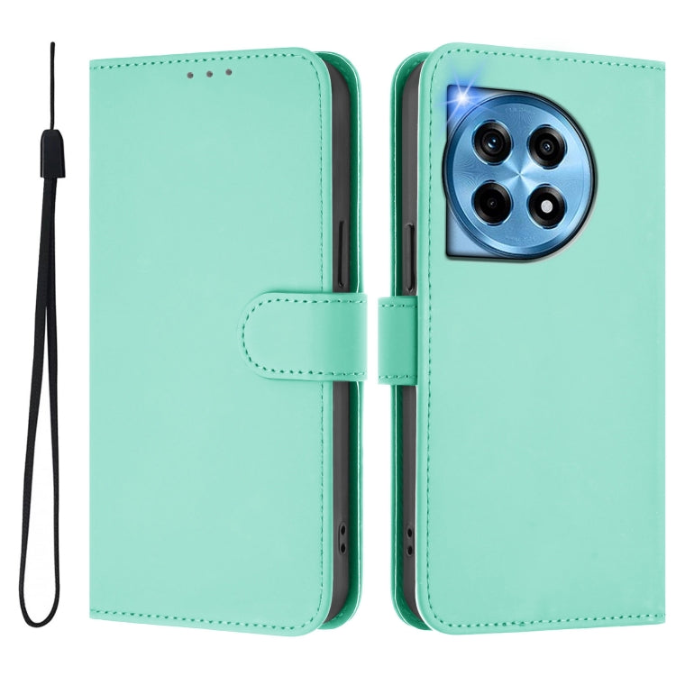 For OnePlus 12 5G Global Skin Feel Solid Color Leather Phone Case with Lanyard(Mint Green) by buy2fix