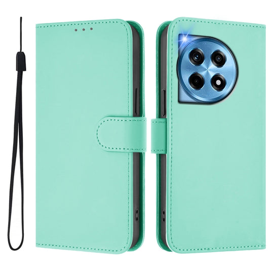 For OnePlus 12 5G Global Skin Feel Solid Color Leather Phone Case with Lanyard(Mint Green) by buy2fix