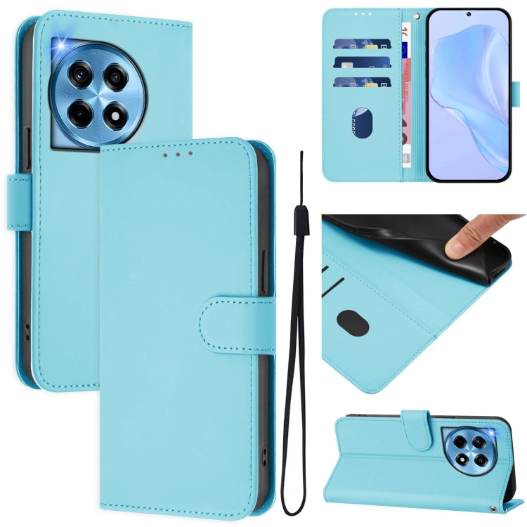 For OnePlus 12 5G Global Skin Feel Solid Color Leather Phone Case with Lanyard(Sky Blue) by buy2fix