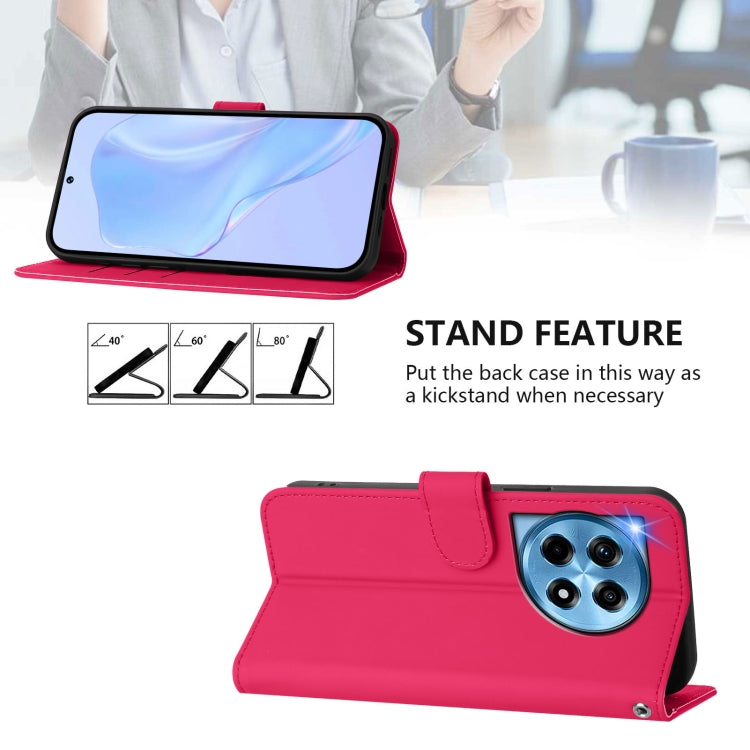 For OnePlus 12 5G Global Skin Feel Solid Color Leather Phone Case with Lanyard(Rose Red) by buy2fix