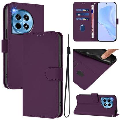 For OnePlus 12 5G Global Skin Feel Solid Color Leather Phone Case with Lanyard(Violet) by buy2fix