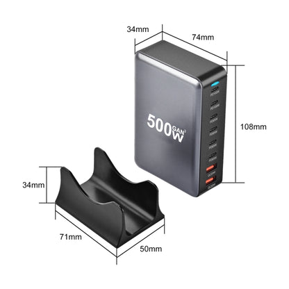 500W GaN 6 Type-C 2 USB Multi Ports Sharing Desktop Charger, Plug:US Plug(Grey) - Multifunction Charger by buy2fix | Online Shopping UK | buy2fix