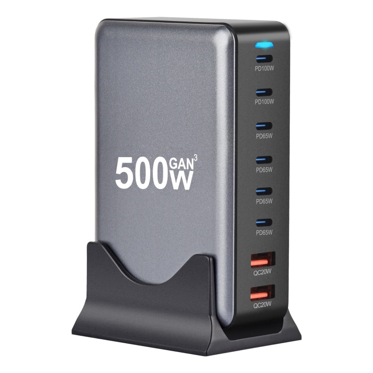 500W GaN 6 Type-C 2 USB Multi Ports Sharing Desktop Charger, Plug:AU Plug(Grey) - Multifunction Charger by buy2fix | Online Shopping UK | buy2fix