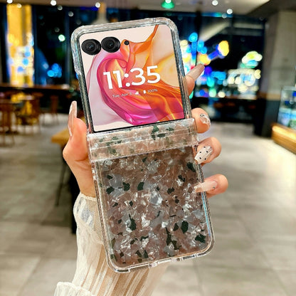 For Motorola Razr 40 Ultra Three-piece Set Pearlescent Shell Texture Phone Case(Pink Green) by buy2fix