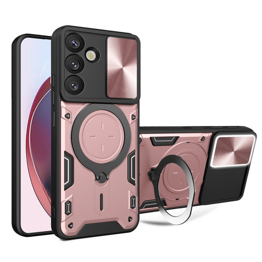 For Samsung Galaxy S25+ 5G CD Texture Sliding Camshield Magnetic Holder Phone Case(Pink) by buy2fix