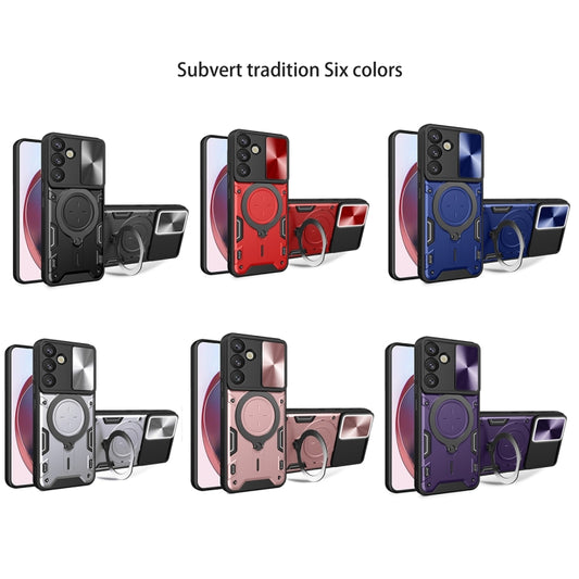 For Samsung Galaxy S25+ 5G CD Texture Sliding Camshield Magnetic Holder Phone Case(Pink) by buy2fix